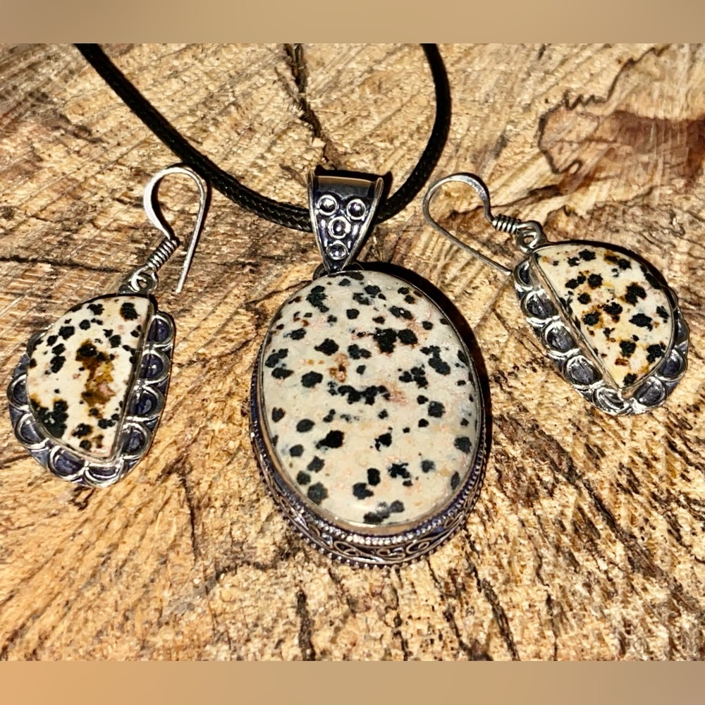 Dalmatian Jasper Pendant & Earrings Set
